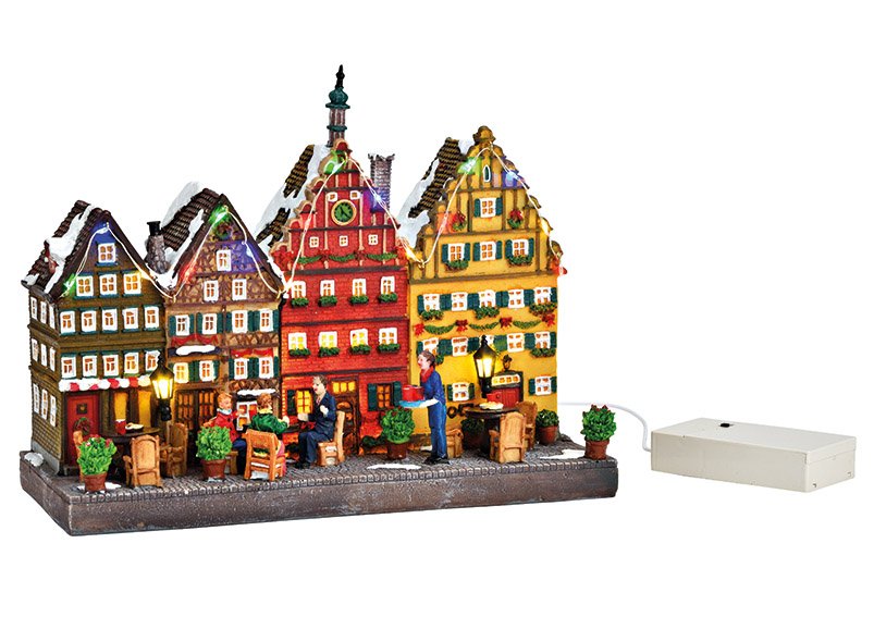 Winter scene town houses with LED light, made of poly colorful (W/H/D) 26x20x11cm battery operation 3xAA not included