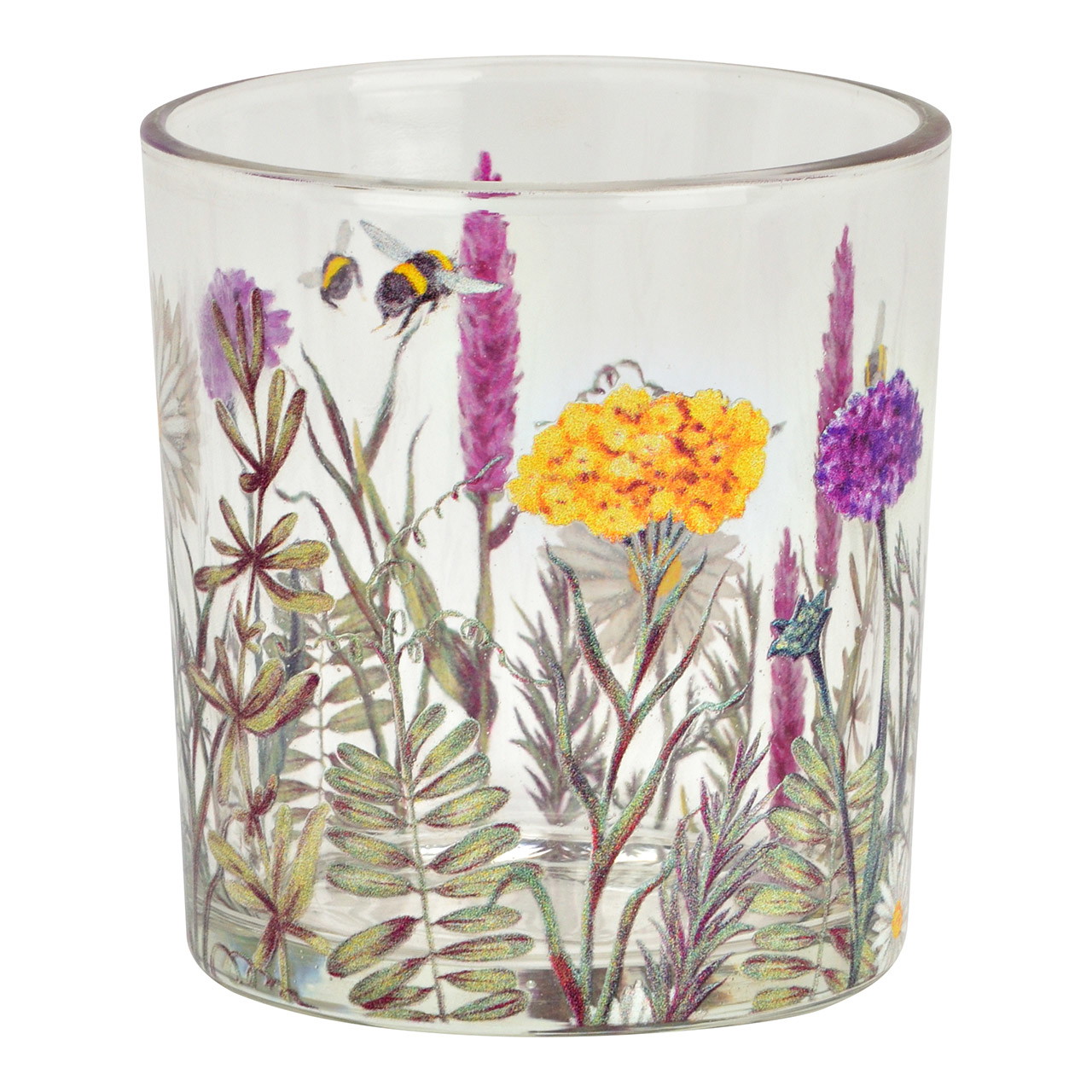 Windlicht Blumen Dekor aus Glas, Bunt (B/H/T) 7x8x7cm | 10044920