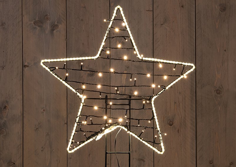 Prise étoile avec lumière 240 LED blanc chaud en métal noir (H) 30cm