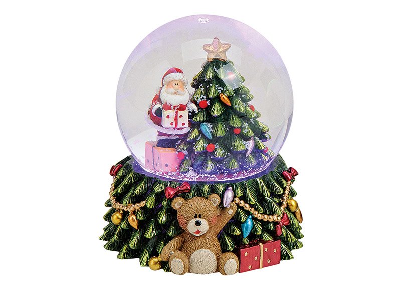 Globo de nieve Papá Noel en el árbol con iluminación, de vidrio/poliéster (c/h/d) 7x9x7 cm
