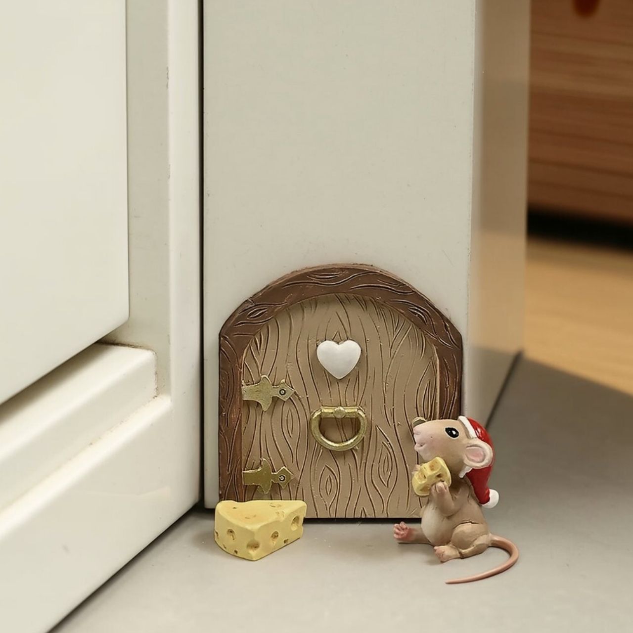 Porte à branler avec souris et fromage en poly, set de 3, brun (L/H/P) 4x6x1cm