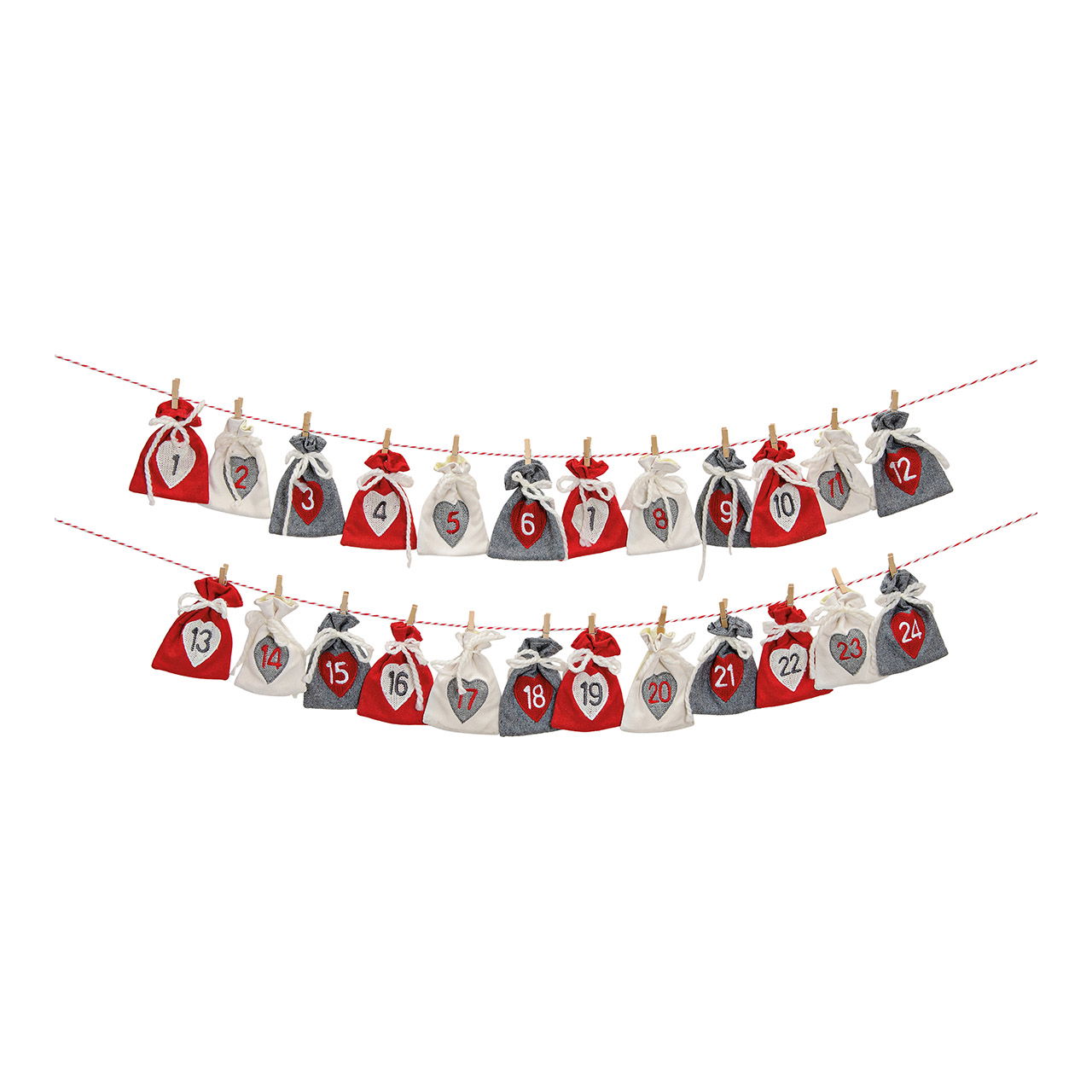 Adventskalender aus Textil, 24 Säckchen, 220cm Adventskalender aus Textil, 24 Säckchen, 220cm