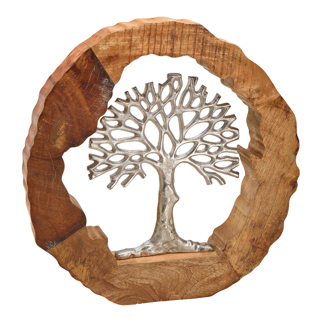 Aufsteller Baum aus Metall in Mangoholz Kreis Braun, Silber (B/H/T) 46x48x7cm Aufsteller Baum aus Metall in Mangoholz Kreis Braun, Silber (B/H/T) 46x48x7cm