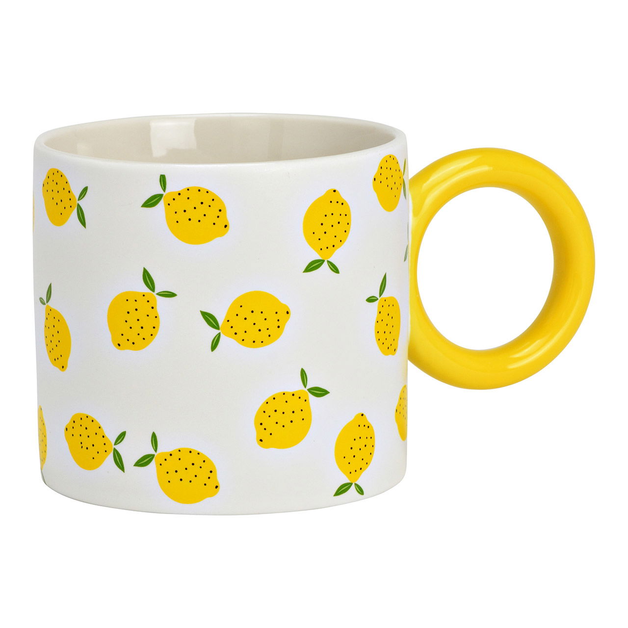 Mug lemon decor made of porcelain, white/yellow (W/H/D) 14x8x8cm 330ml