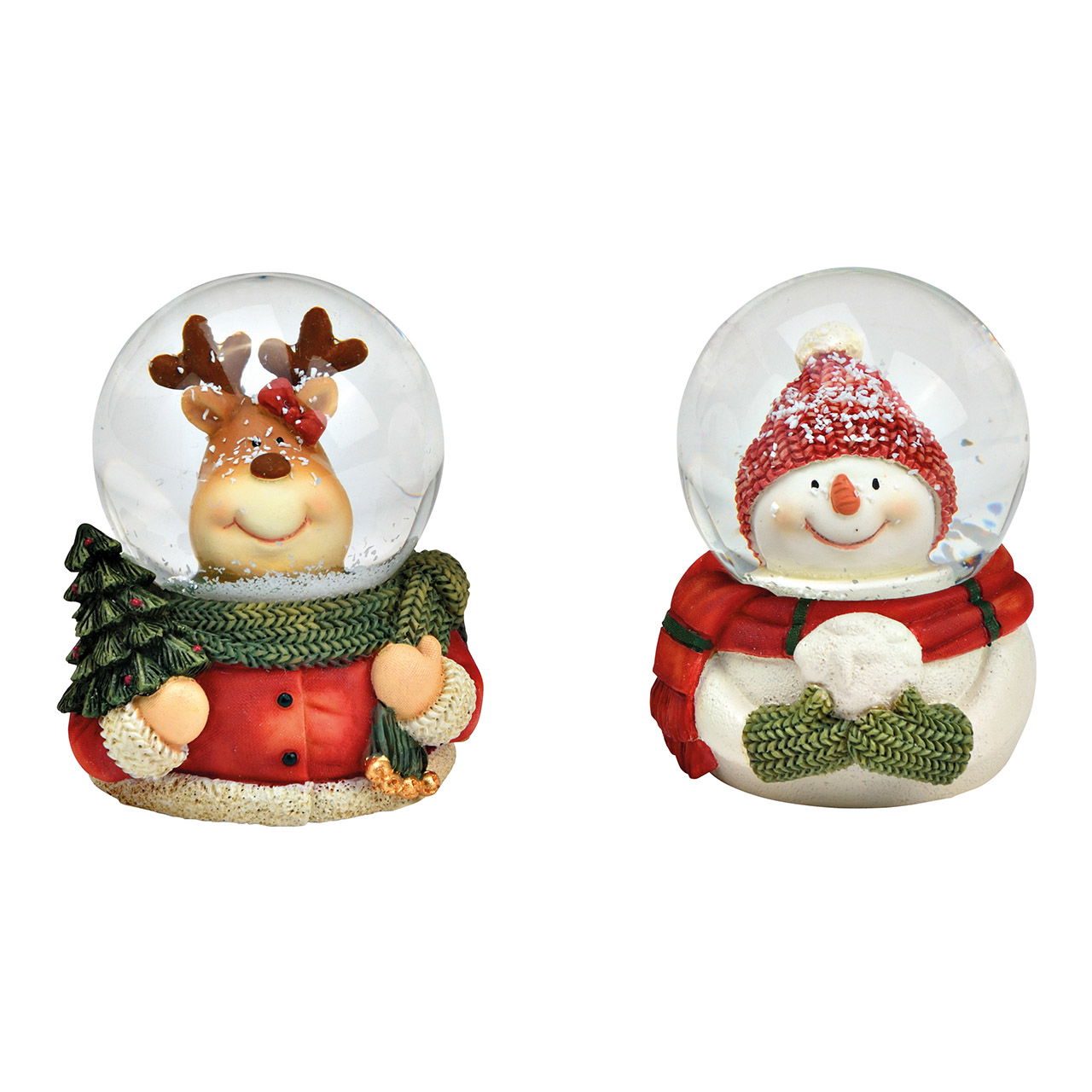 Snow globe moose, snowman Christmas motif made of poly/glass colorful 2-fold, (W/H/D) 5x6x5cm