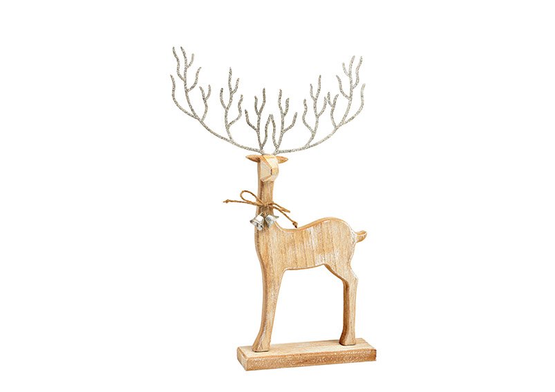 Stand deer made of wood natural, silver (W/H/D) 22x36x6cm
