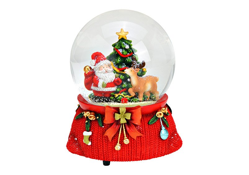 Scatola musicale, globo di neve Babbo Natale in poli, vetro colorato (c/h/d) 11x14x11cm