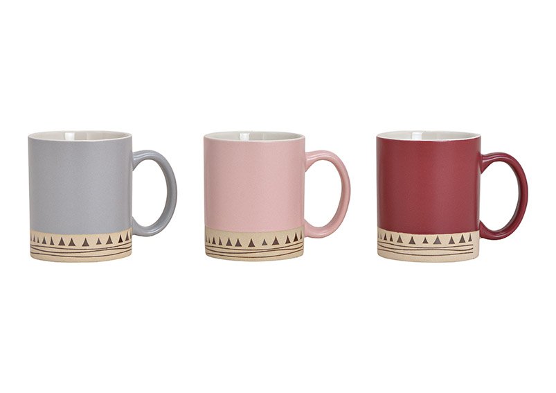 Mug ceramic bordeaux, pink, grey 3-asst. 12x10x8cm