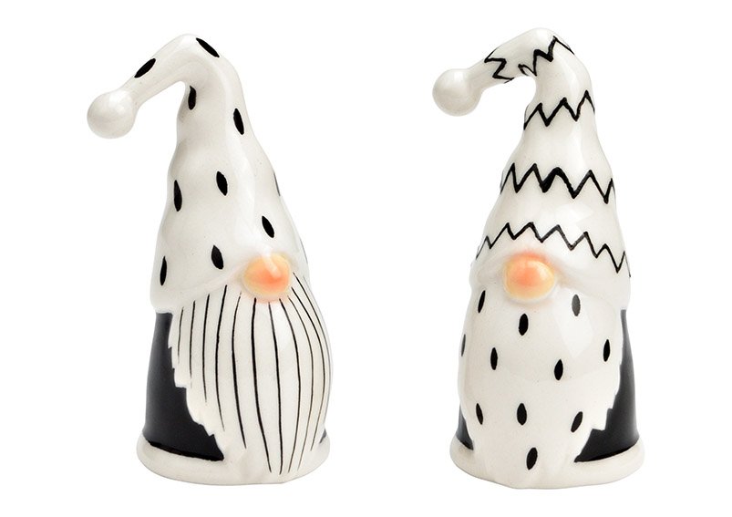 Gnome ceramic white, black 2-fold, (W/H/D) 4x7x4cm