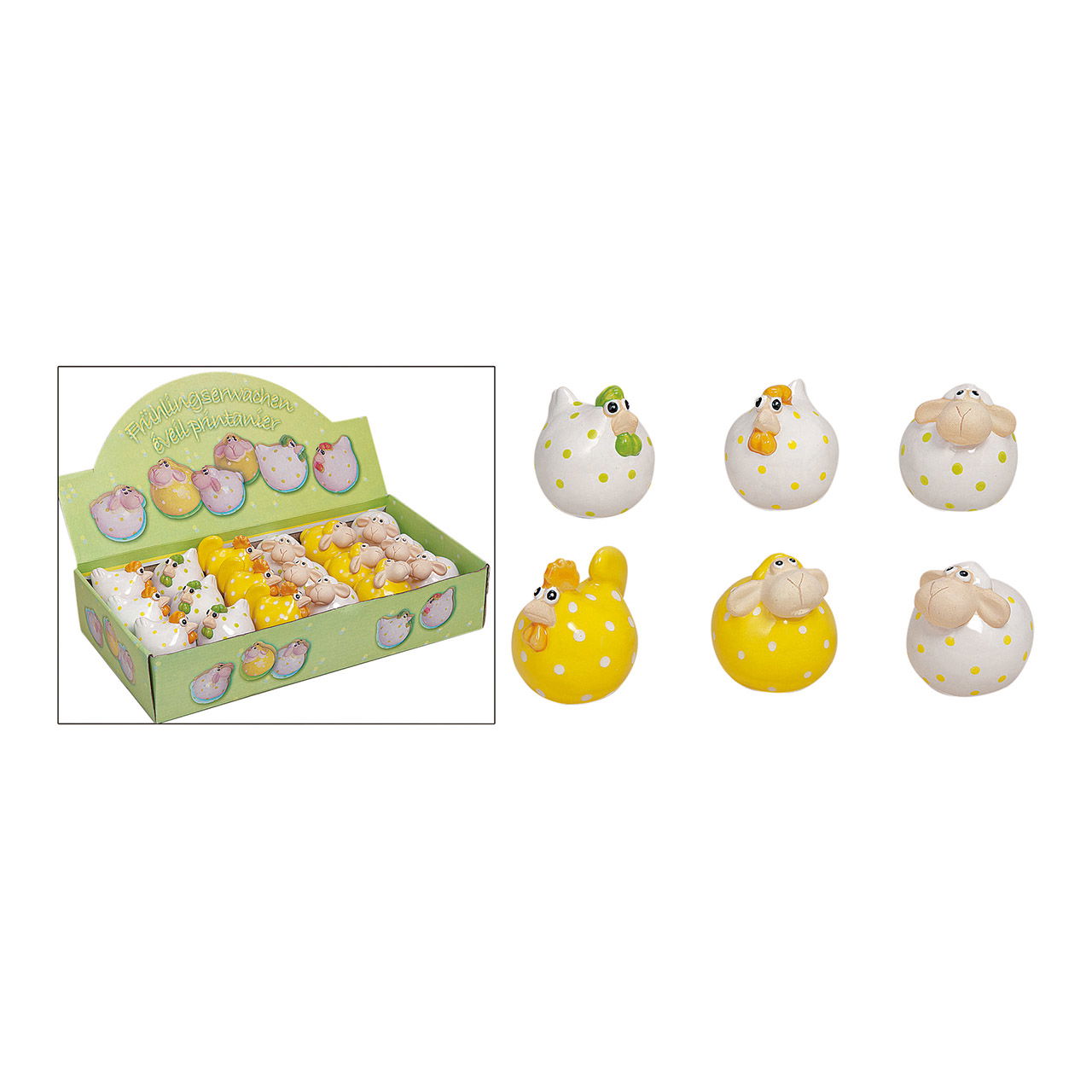 Ceramic sheep/chicken with dots, assorted, W6 x D5 x H6 cm