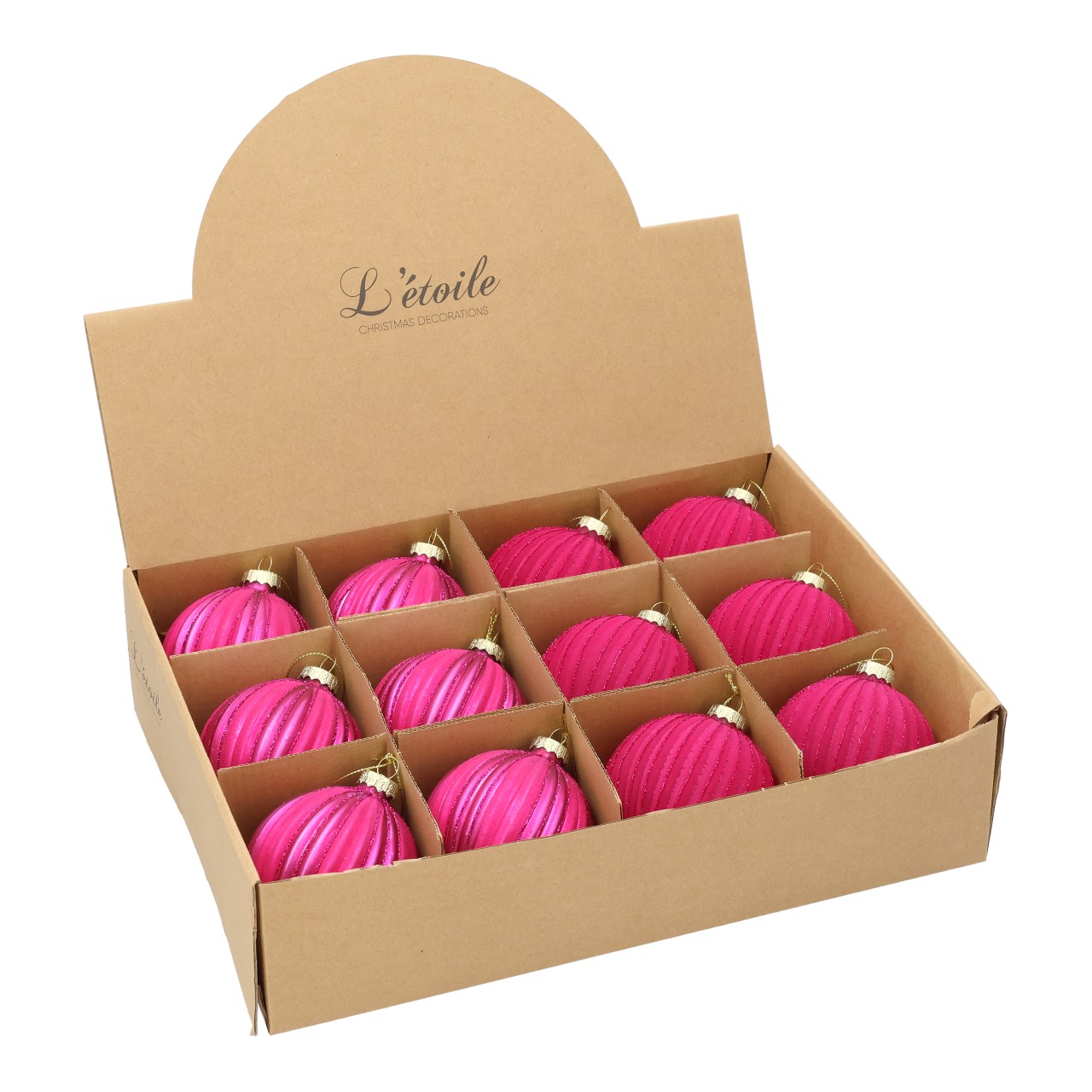 Weihnachtskugel beflockt aus Glas Pink/Rosa 2-fach sortiert (B/H/T) 8x8x8cm | 10047497