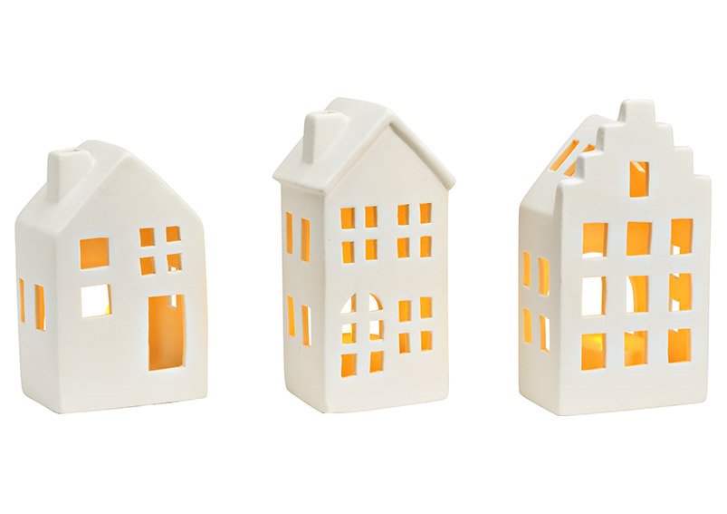Casa luminosa in ceramica bianca a 3 pieghe, (L/H/D) 8x15x6cm