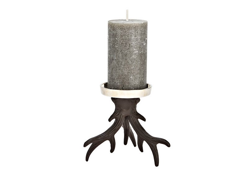 Candle holder antlers metal brown, silver (W/H/D) 13x13x13cm