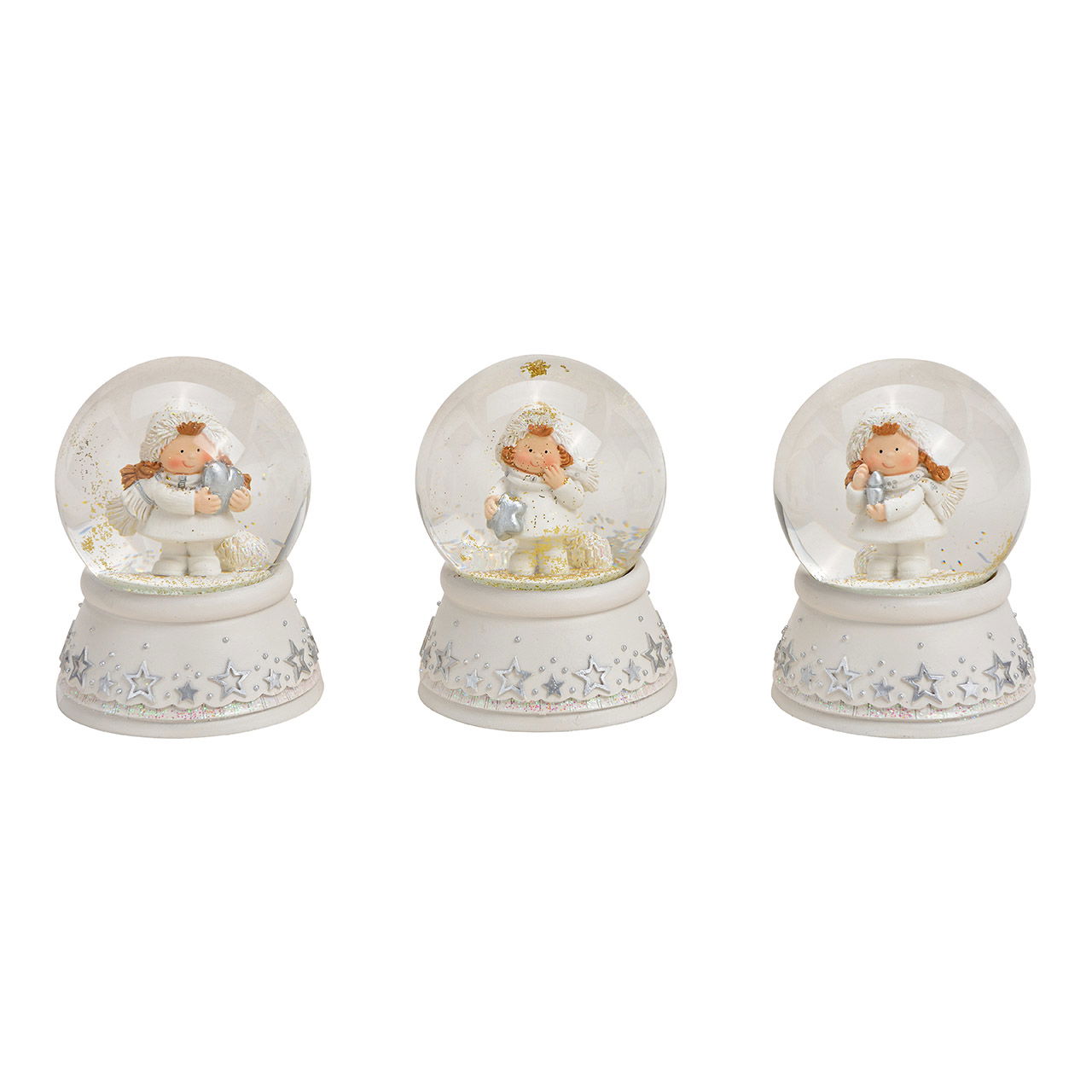 Snow globe winter child made of poly, glass white 3-fold, (w / h / d) 7x9x7cm