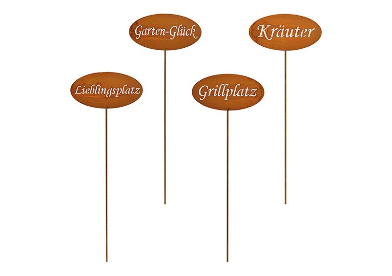 Stecker rostig Finish, Lieblingsplatz, Grillplatz, Kräuter, Garten-Glück, aus Metall Braun 4-fach, (B/H) 20x60cm
