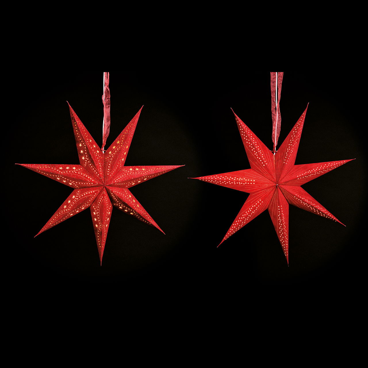 Leuchtstern mit 7 Zacken beflockt aus Papier/Pappe Rot, 60cm Leuchtstern mit 7 Zacken beflockt aus Papier/Pappe Rot, 60cm