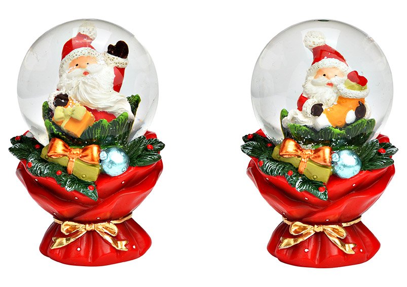 Sneeuwbol Kerstman van poly/glas rood 2-voudig, (B/H/D) 5x7x5cm