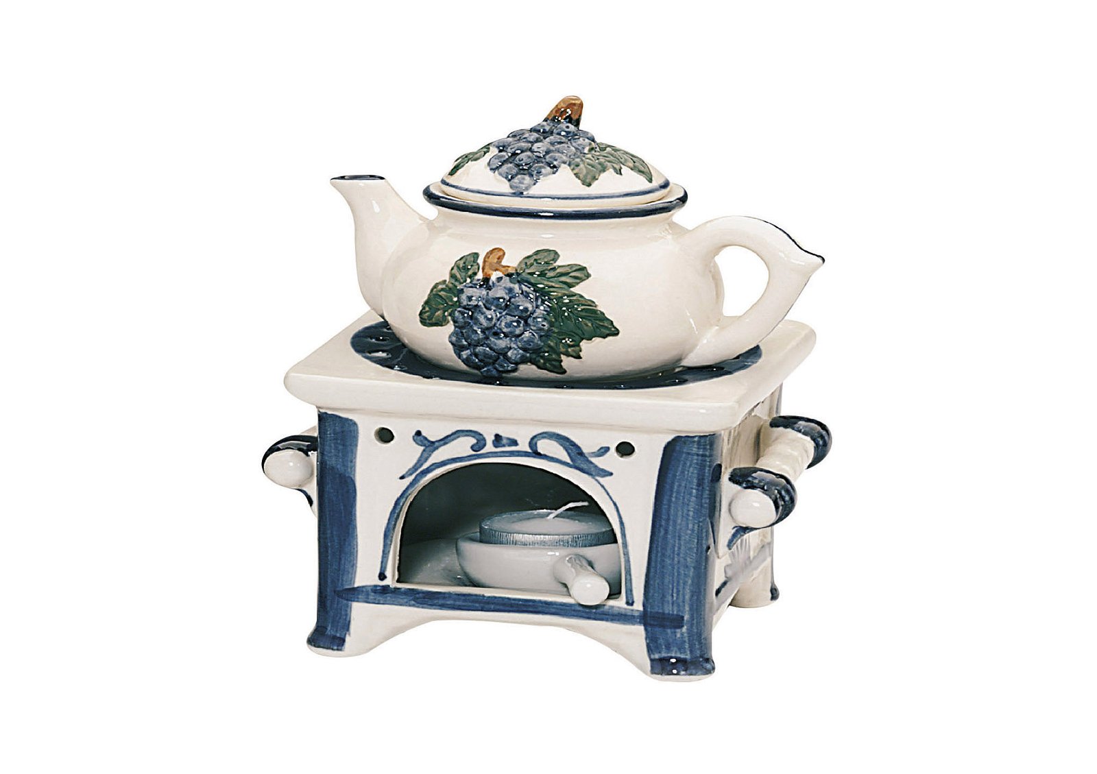 Lampada profumata, ceramica, fornello con vaso in grigio/blu, L12 x P12 x H17 cm