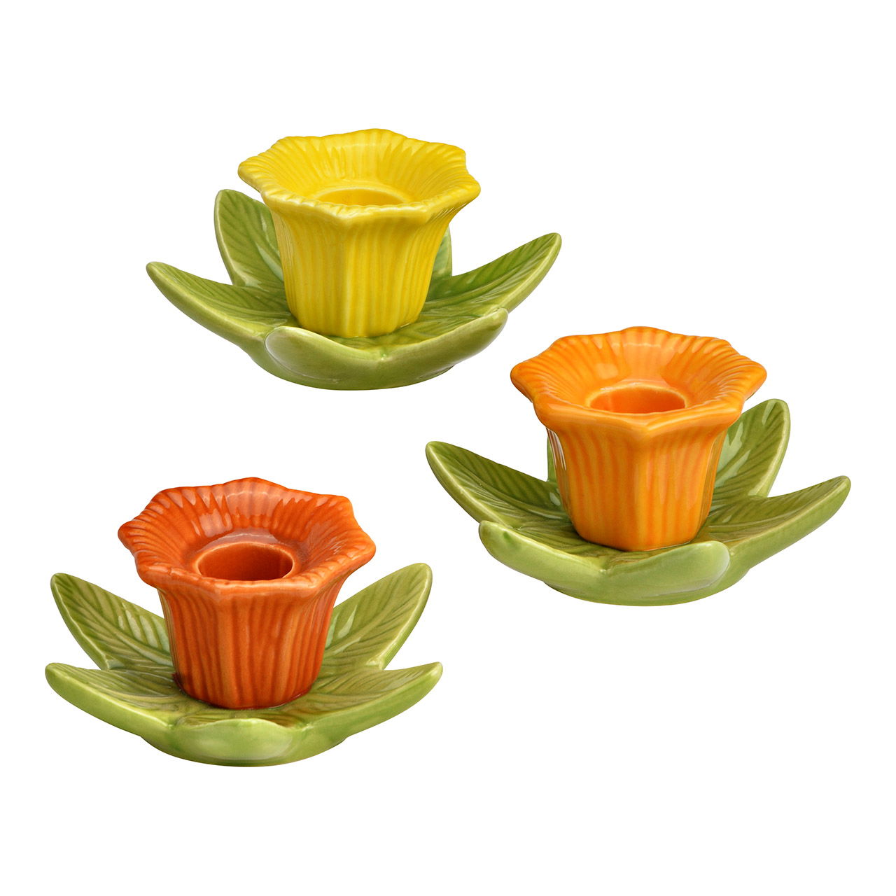 Candle holder flower shape made of ceramic, 3-fold, orange/yellow (W/H/D) 10x9x5cm Untertasse, Töpferei