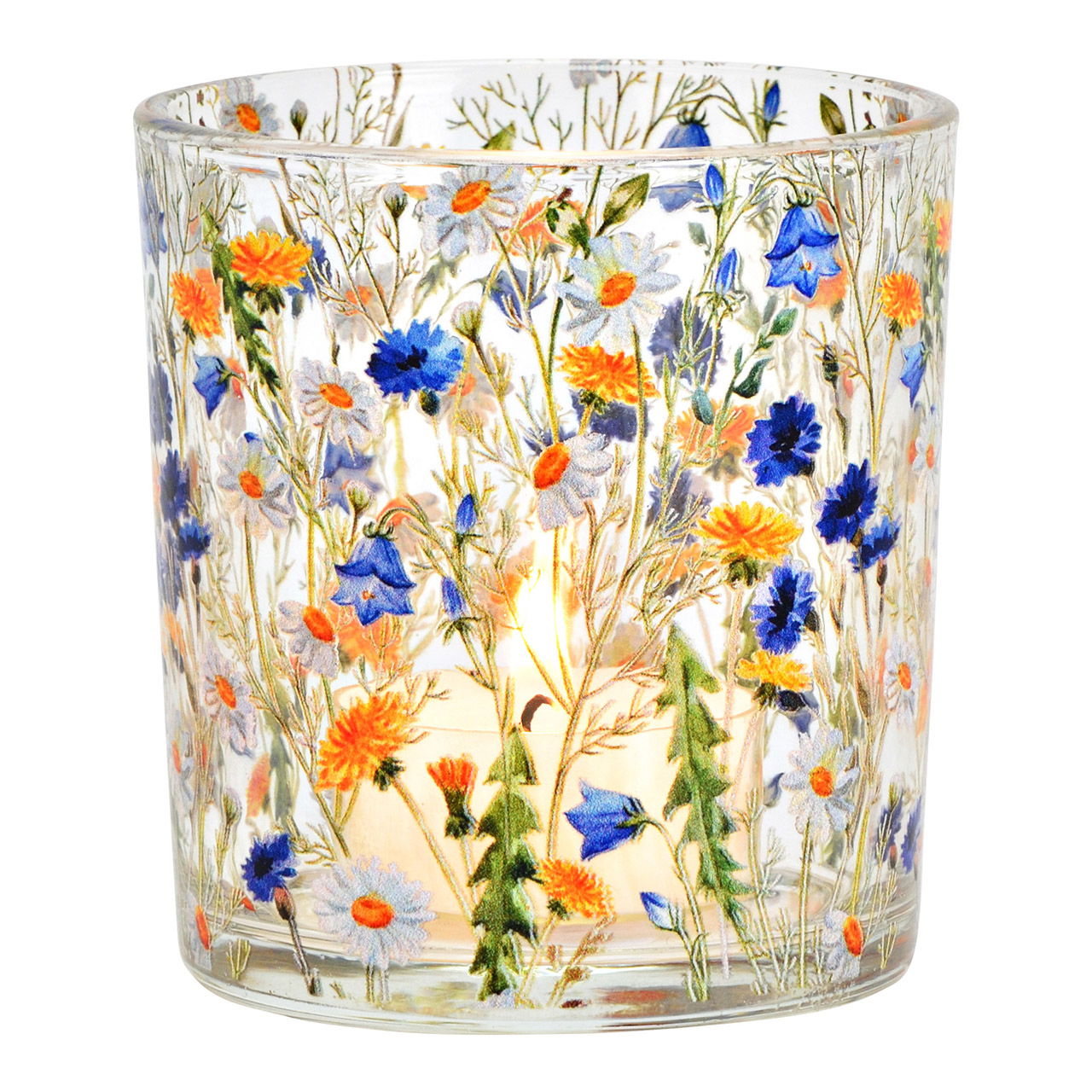 Windlicht mit Blumendekor aus Glas, Bunt (B/H/T) 7x8x7cm