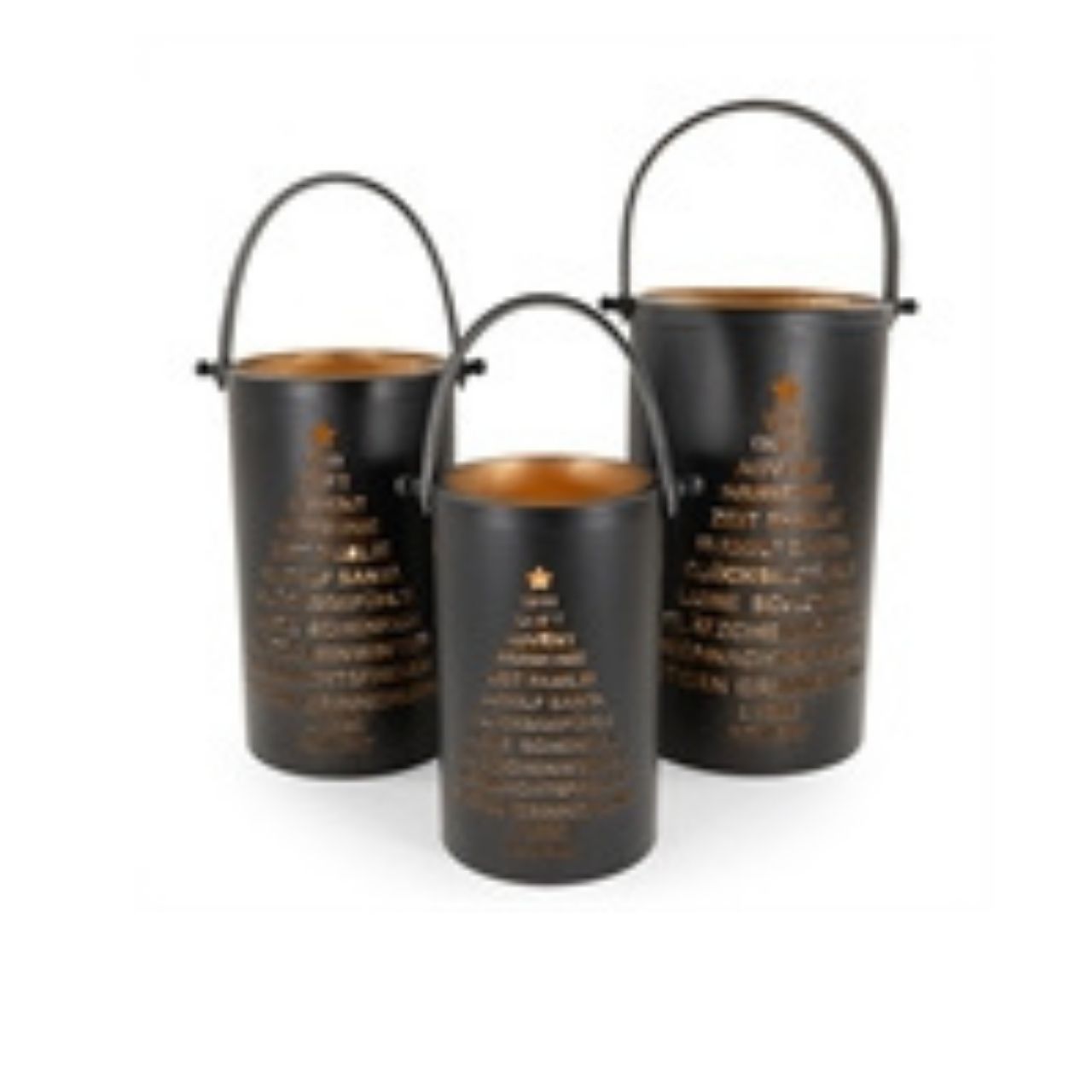 Juego de farolillos, metal, 20x36cm/18x31cm/15x26cm, 3 pzs./juego, negro/oro, EAN-S: 4065557007724, EAN-M: 4065557007731, EAN-L: 4065557007748 Eimer