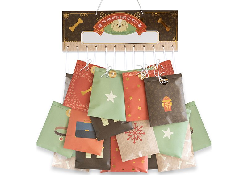 Advent calendar bags 10x15cm set for dog set of 24, made of paper/cardboard colorful (W/H) 32x11cm