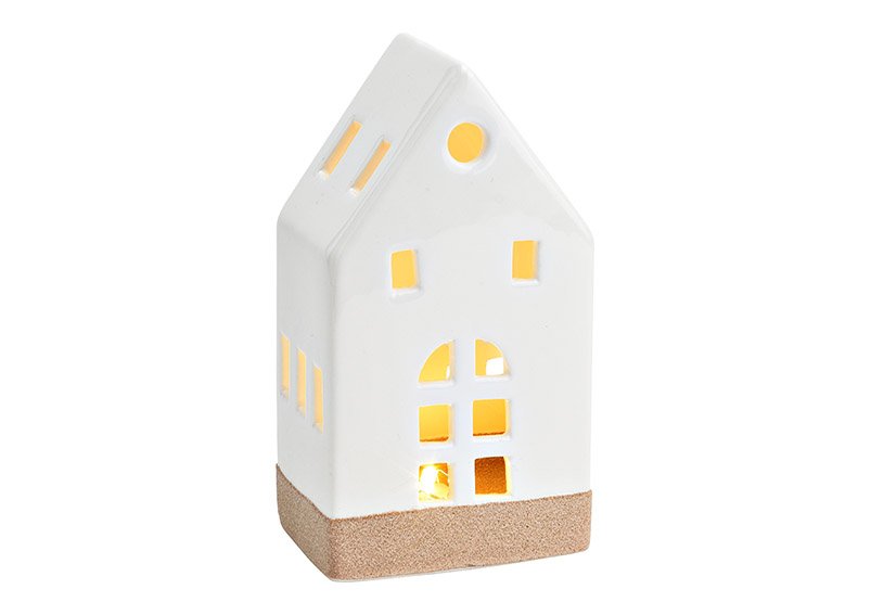 House with LED light, battery operation 2xLR44 not included, made of porcelain white (W/H/D) 8x15x6cm