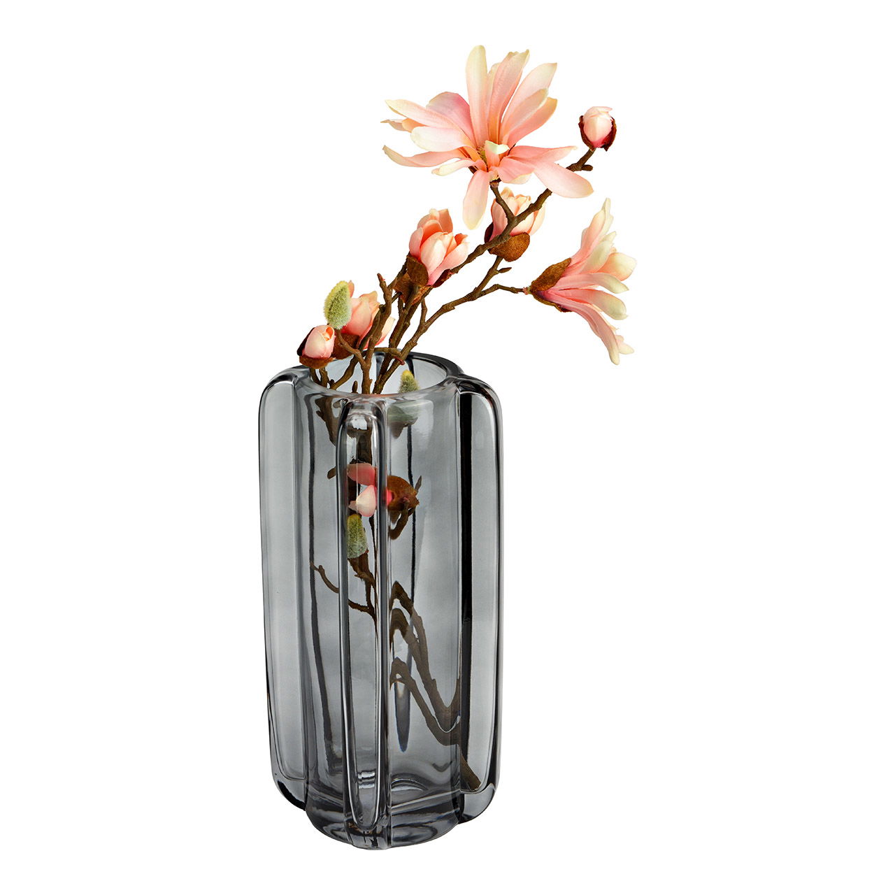 Vase aus Glas, Grau (B/H/T) 14x28x14cm Krug, Töpferei, Vase, Blumen-Arrangement, Pflanze