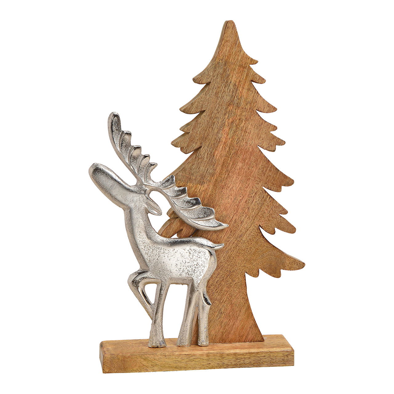 Kerstboom van mangohout met metalen eland bruin (B/H/D) 23x41x7cm