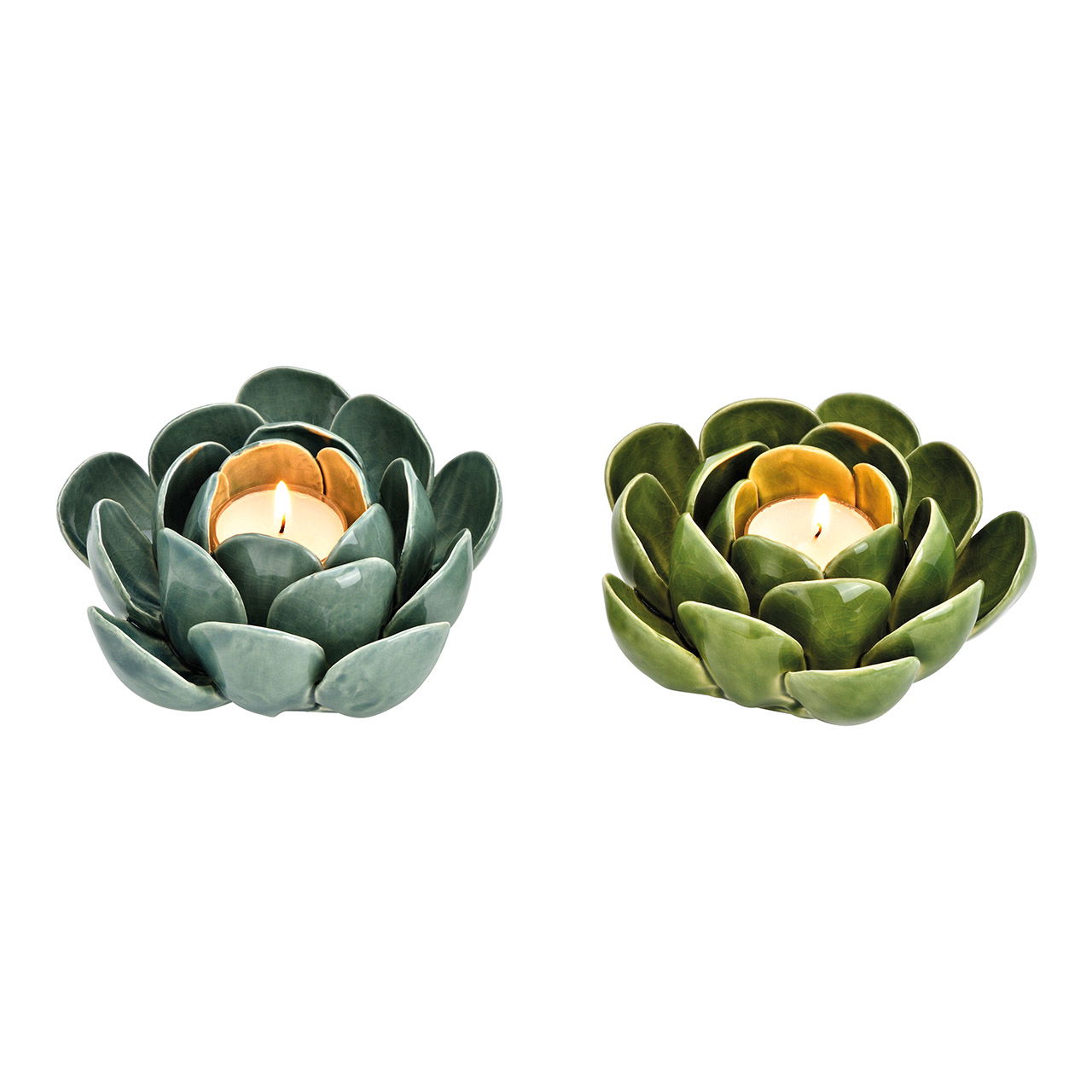 Porta tealight in ceramica verde a 2 pieghe, (L/H/D) 10x6x10cm