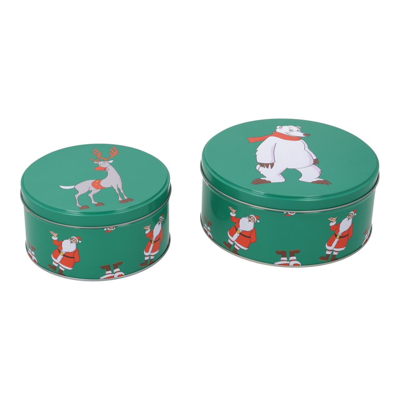 Metalbox, Zinnbox, Runde Dose, Weihnachtsmann, Rentier