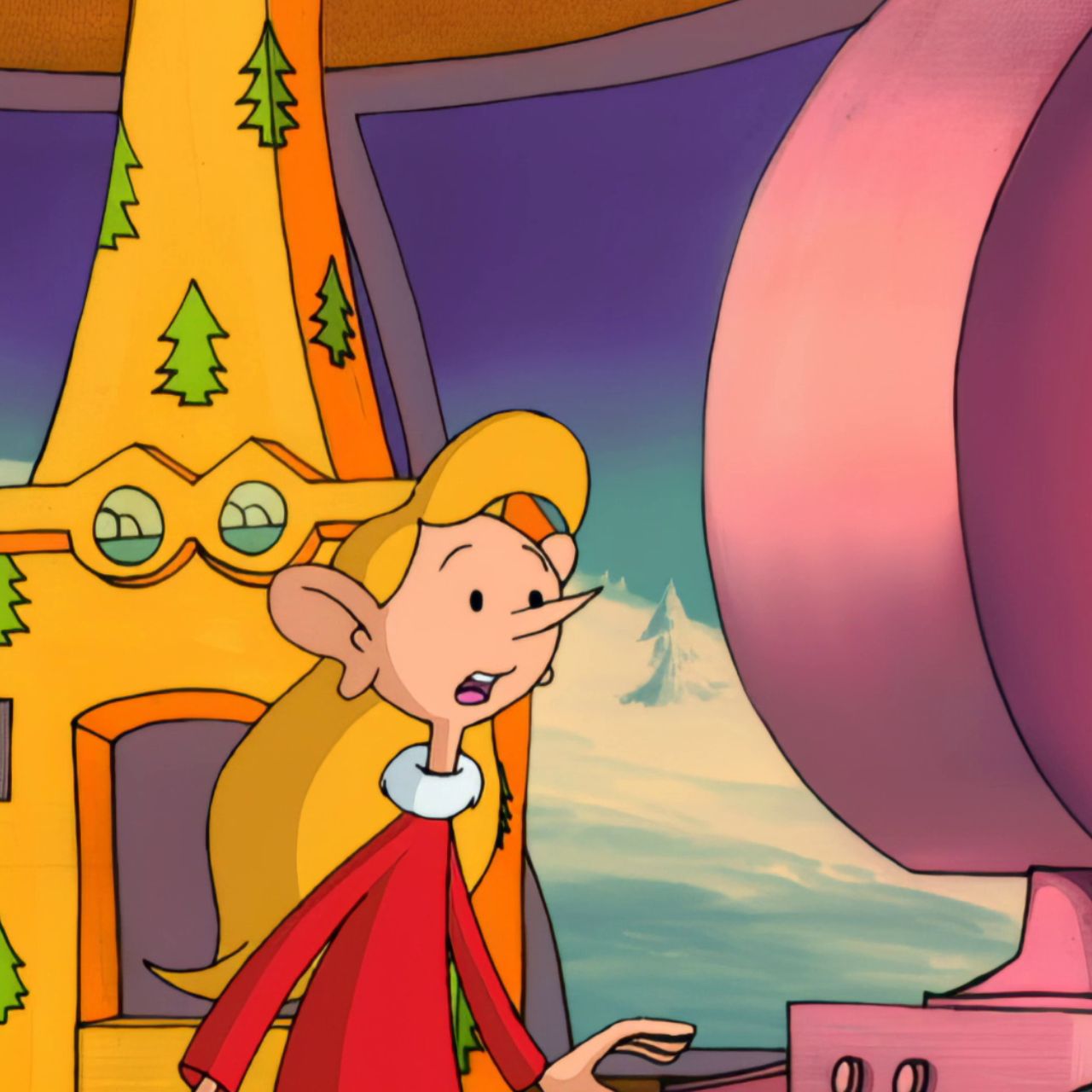 Elfe, Mütze, roter Mantel, Blonde, Blume