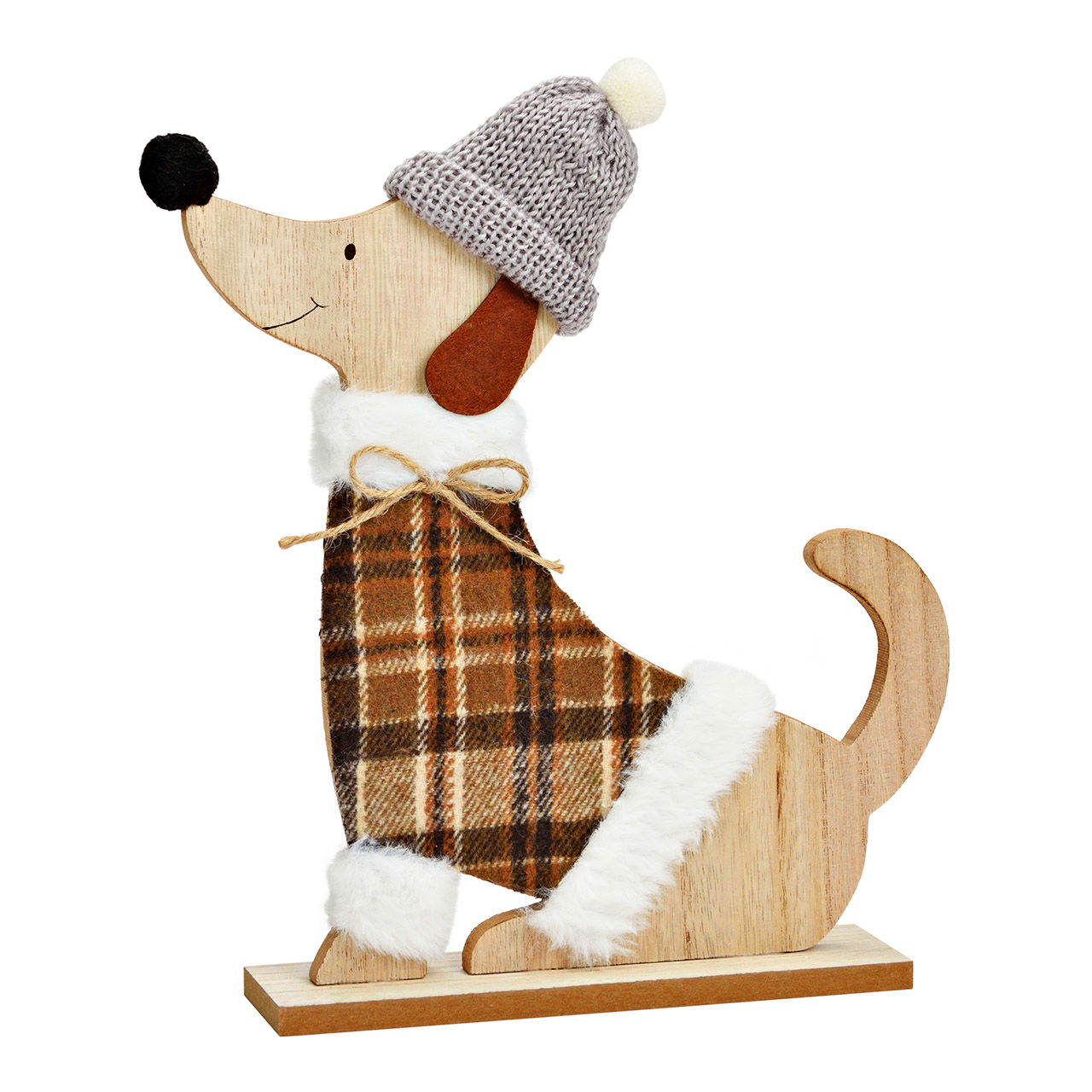 Chien en bois/textile, naturel (L/H/P) 24x28x5cm Bekleidung, Hut