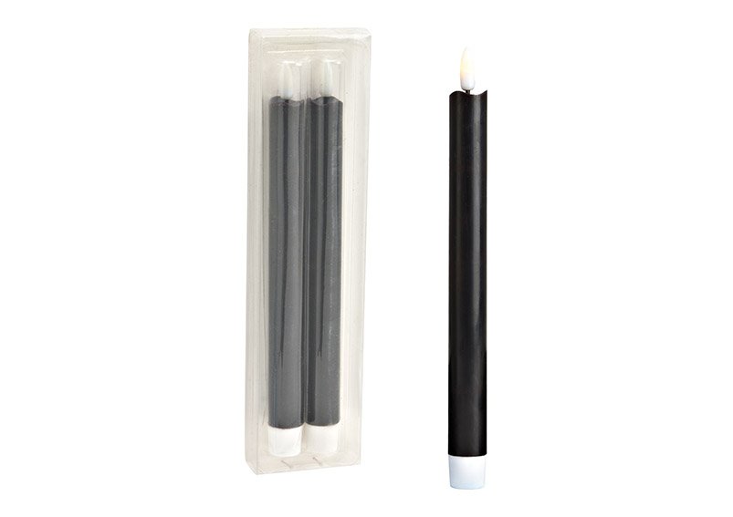 Set di 2 candele LED a bastoncino, in cera nera (L/H/D) 2x23x2cm