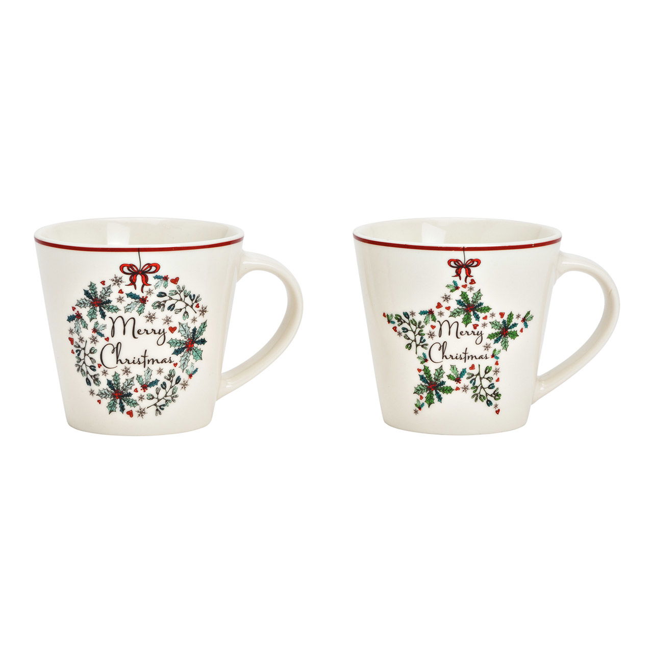 Gobelet Merry Christmas en porcelaine blanche 2 fois, (L/H/P) 13x9x9cm 340ml