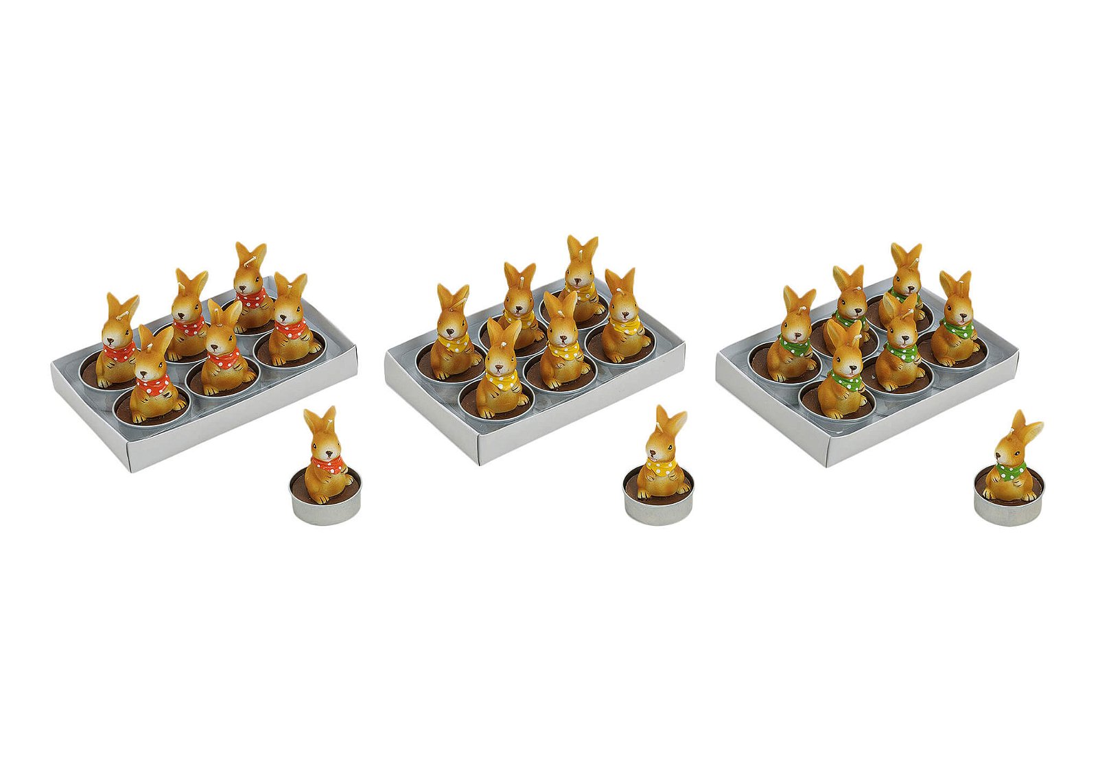 Set de bougies chauffe-plat Lapin, 6 pièces, 3 fois assorties, L3 x P5 cm