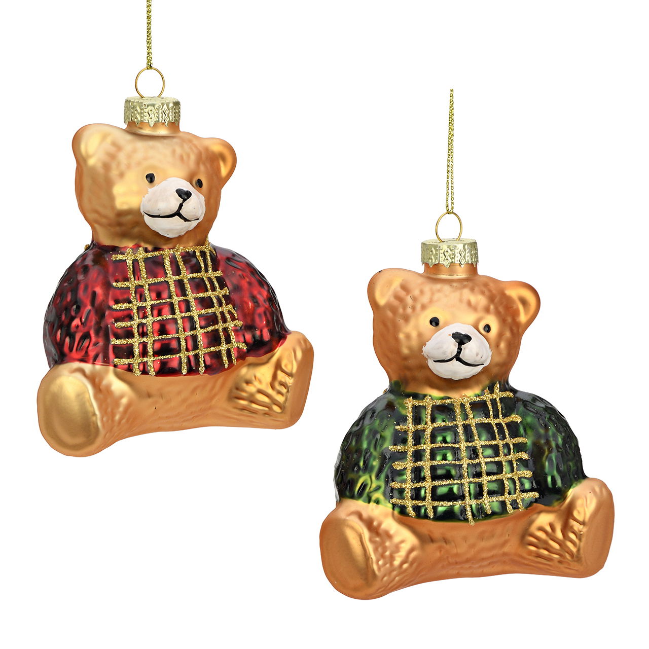 Pendentif de Noël Ours en verre rouge 2 fois assorti (L/H/P) 9x10x6cm Zubehor, Ohrring, Schmuck, Teddybär, Spielzeug