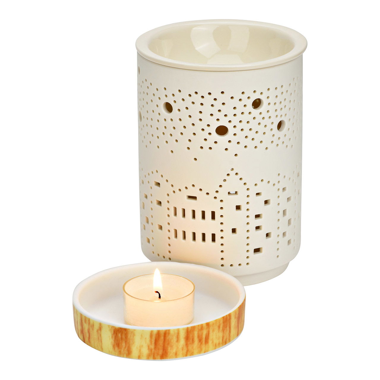 Porcelain fragrance lamp, white/brown (W/H/D) 9x14x9cm Kerze
