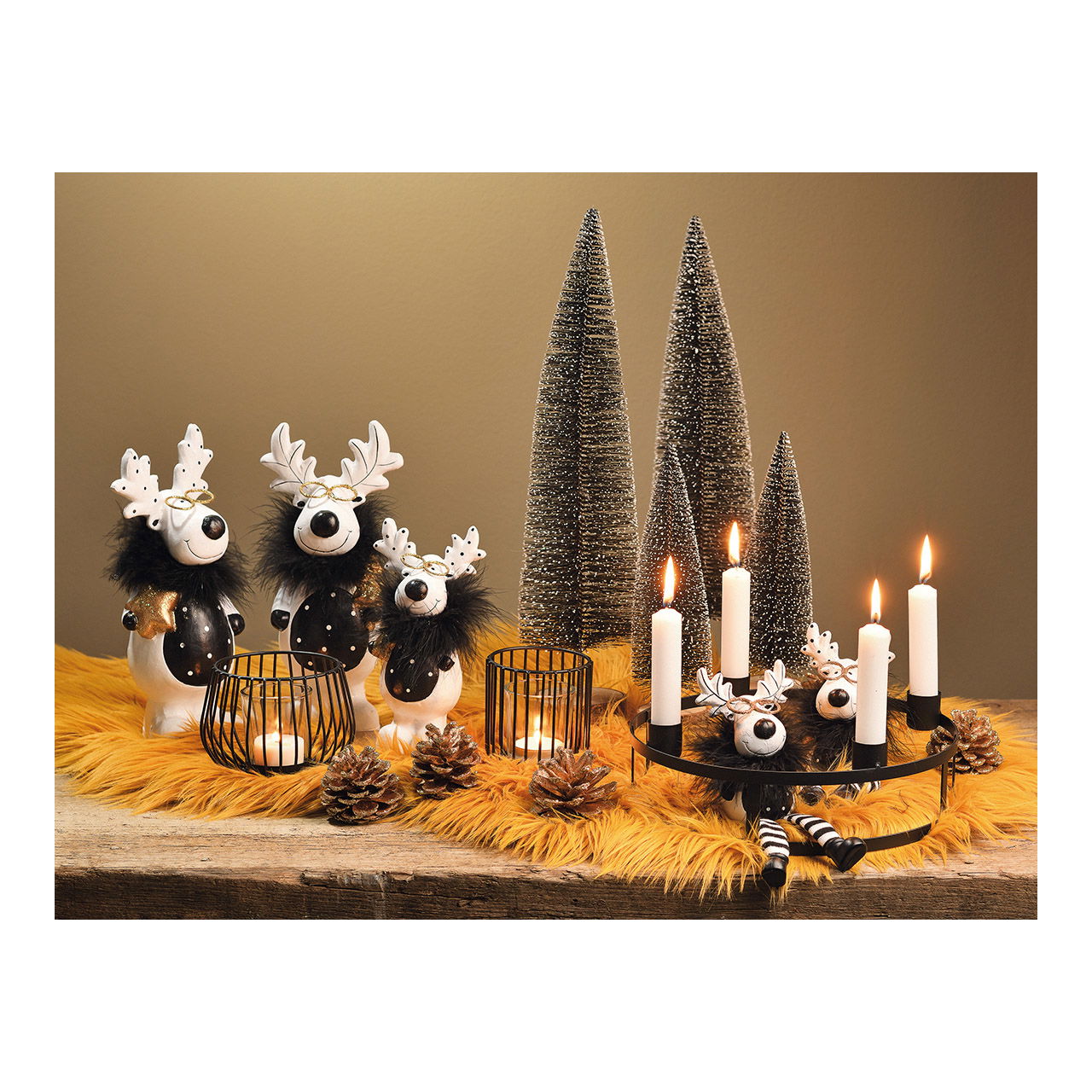 Kerstboom op boomstam met glitter van zwart plastic (B/H/D) 10x34x10cm