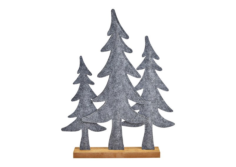 Dennenbomen op houten voet van vilt grijs (B/H/D) 40x51x6cm