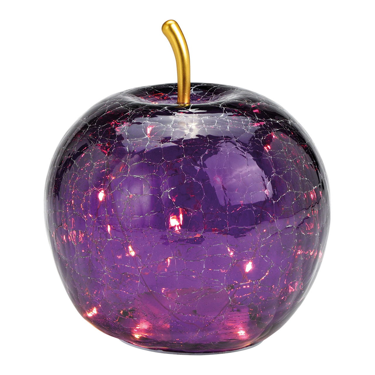 Apfel mit 20er LED mit Timer aus Glas Dunkellila(B/H/T) 16x17x16cm