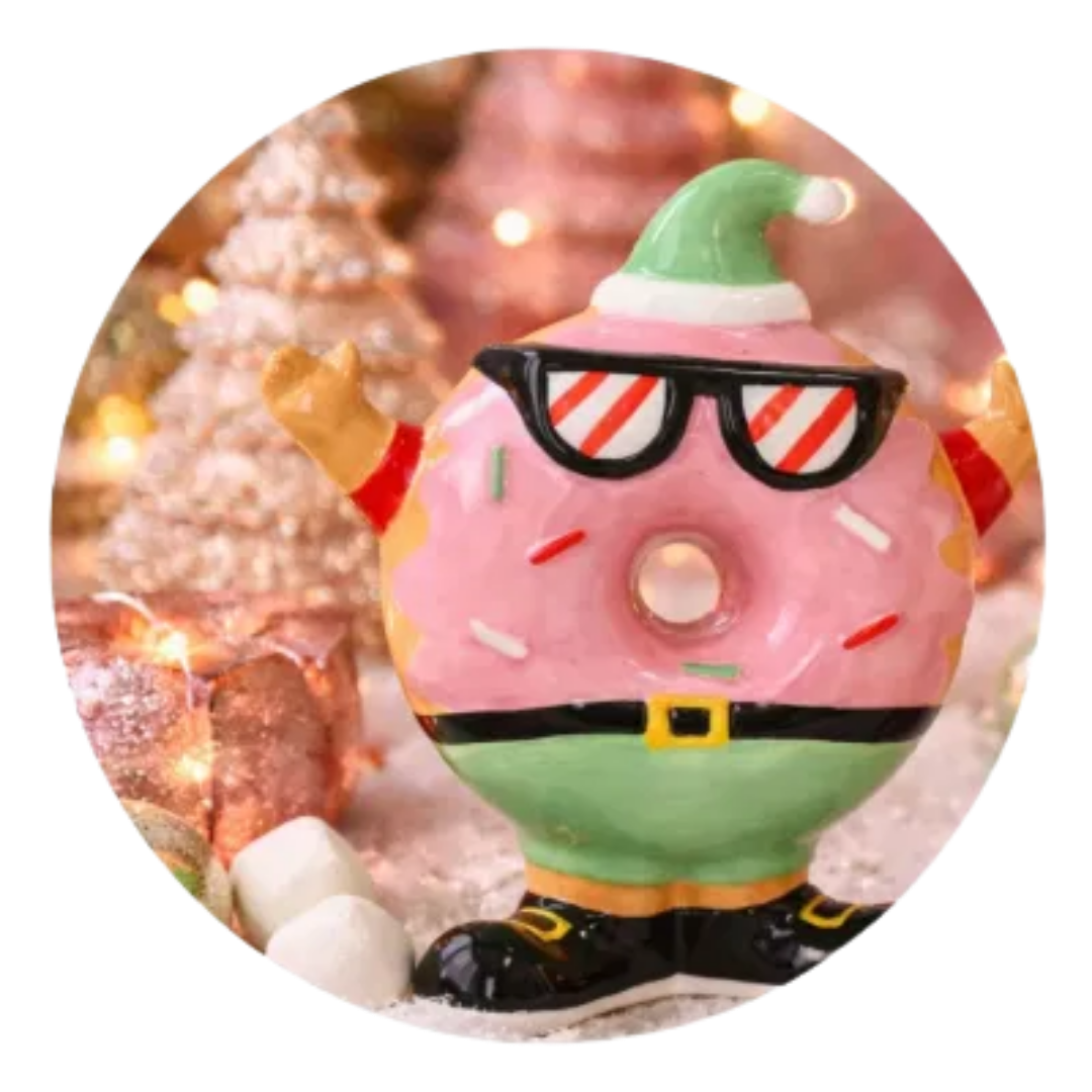 Fröhlicher Donut, Pinkes Donut-Objekt, Sonnenbrille, Grüne Hose, Sombrero-Turbo-Top