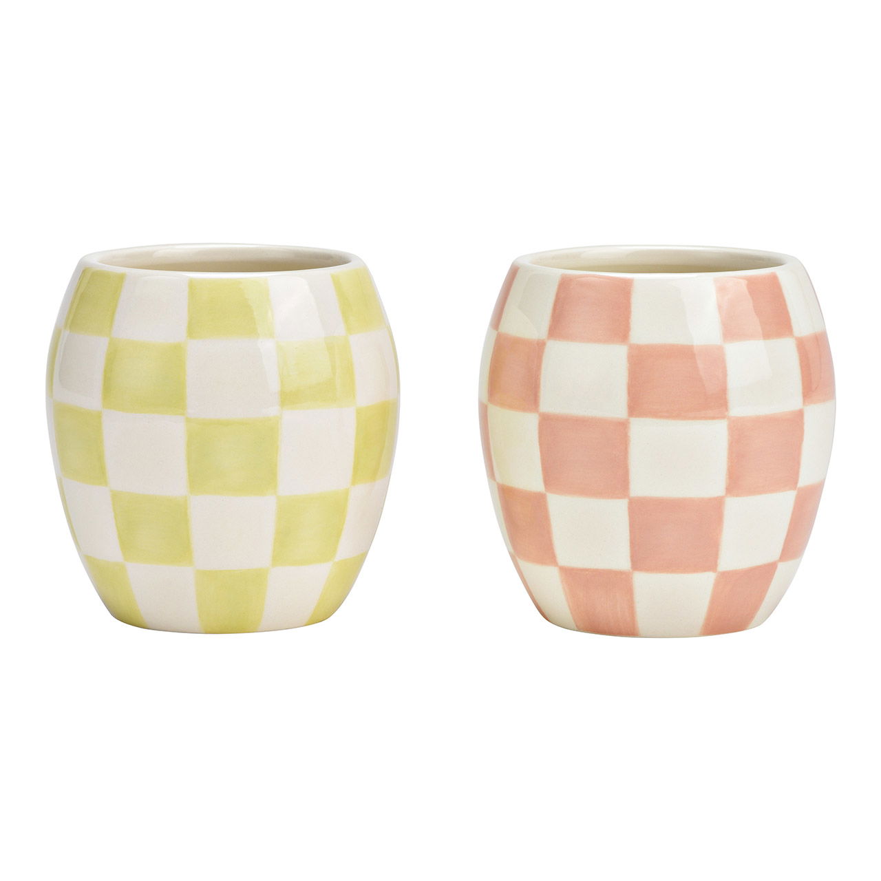 Flower pot checkered ceramic 2-fold, white/pink/green (W/H/D) 8x9x8cm