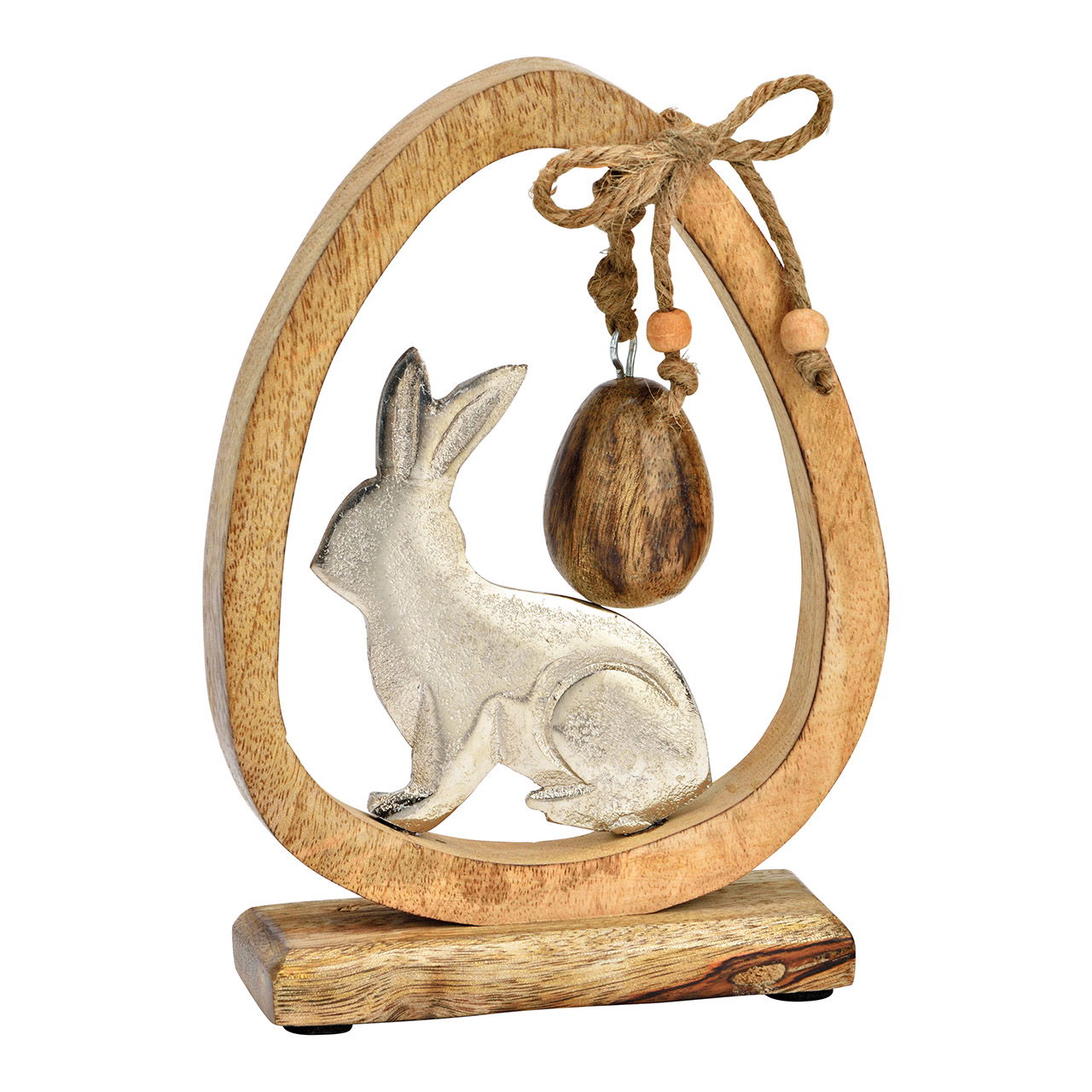 Aufsteller Hase aus Mangoholz/Metall natur (B/H/T) 14x20x5cm