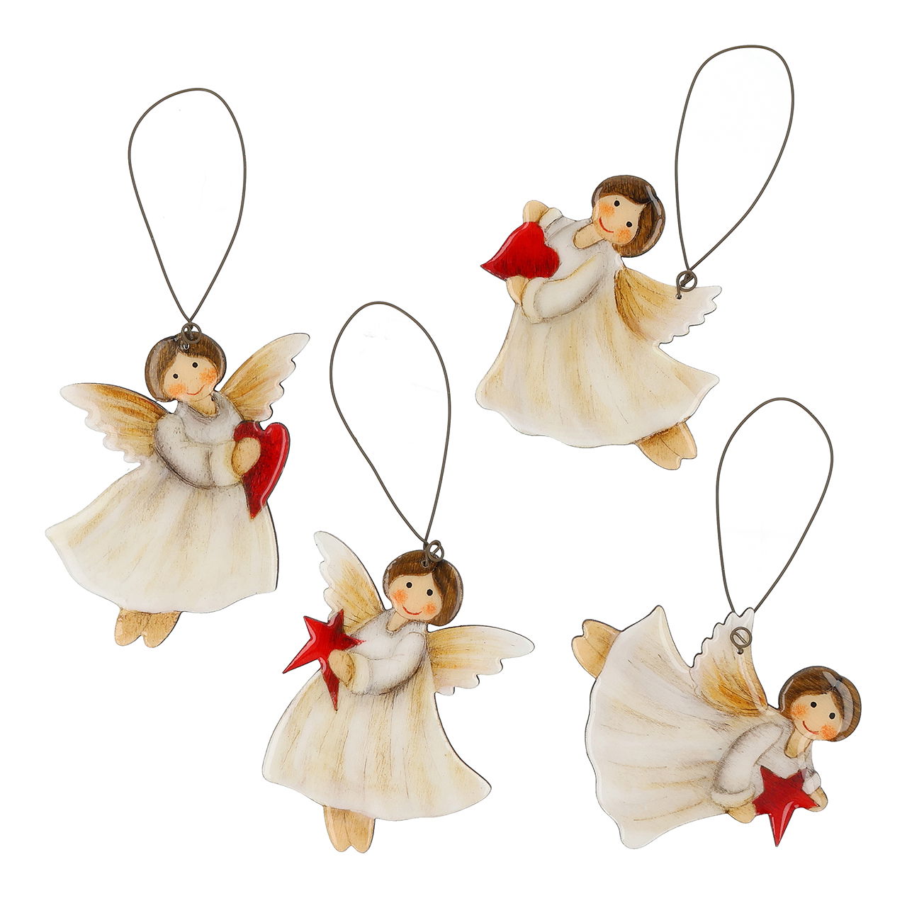 Hänger Engel aus Holz Weiß 4-fach sortiert (B/H/T) 6x8x0.5cm auf Baumständer 23x37x20cm Zubehor, Person, Gesicht, Kopf