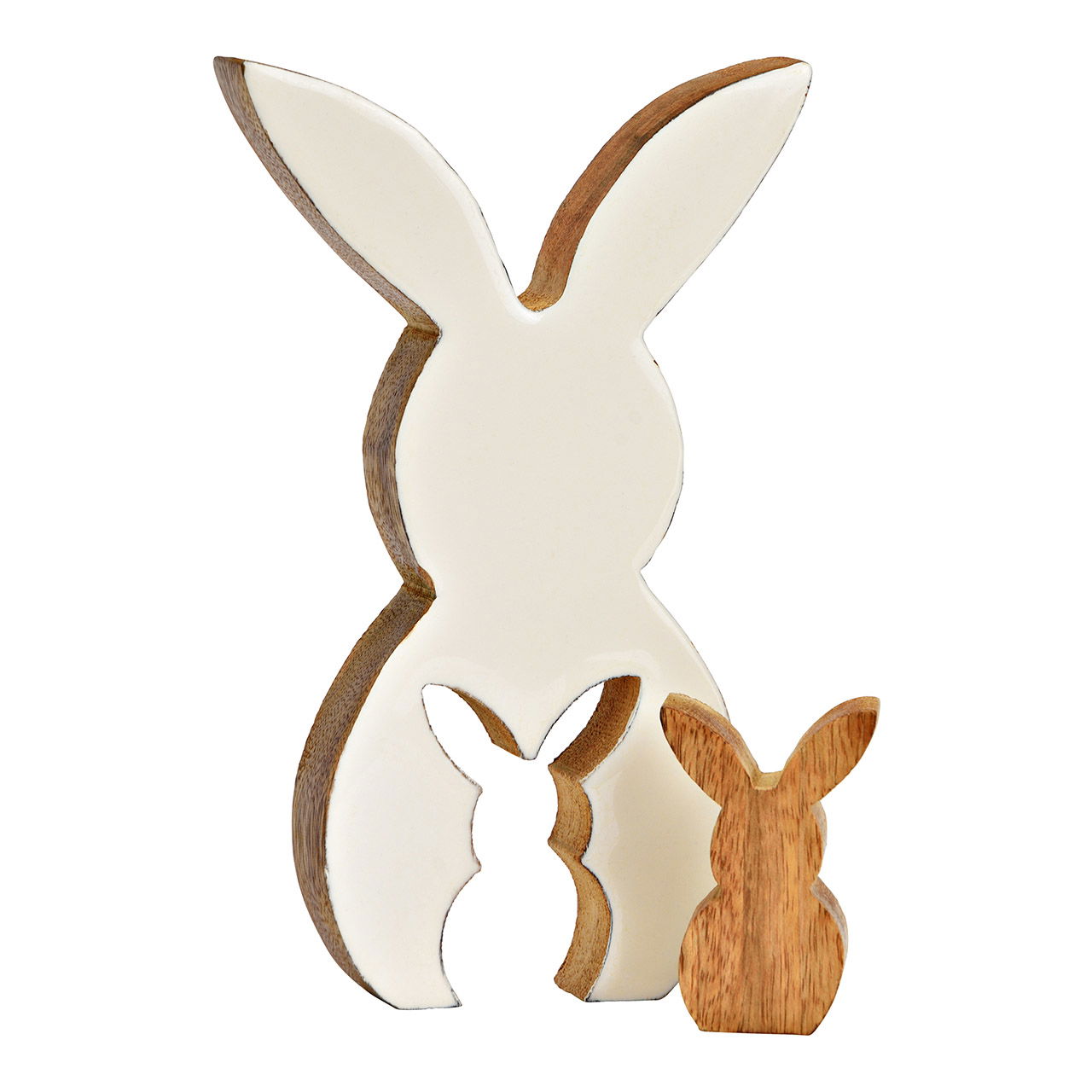 Bunny stand made of mango wood, set of 2, natural/white (W/H/D) 12x20x2cm