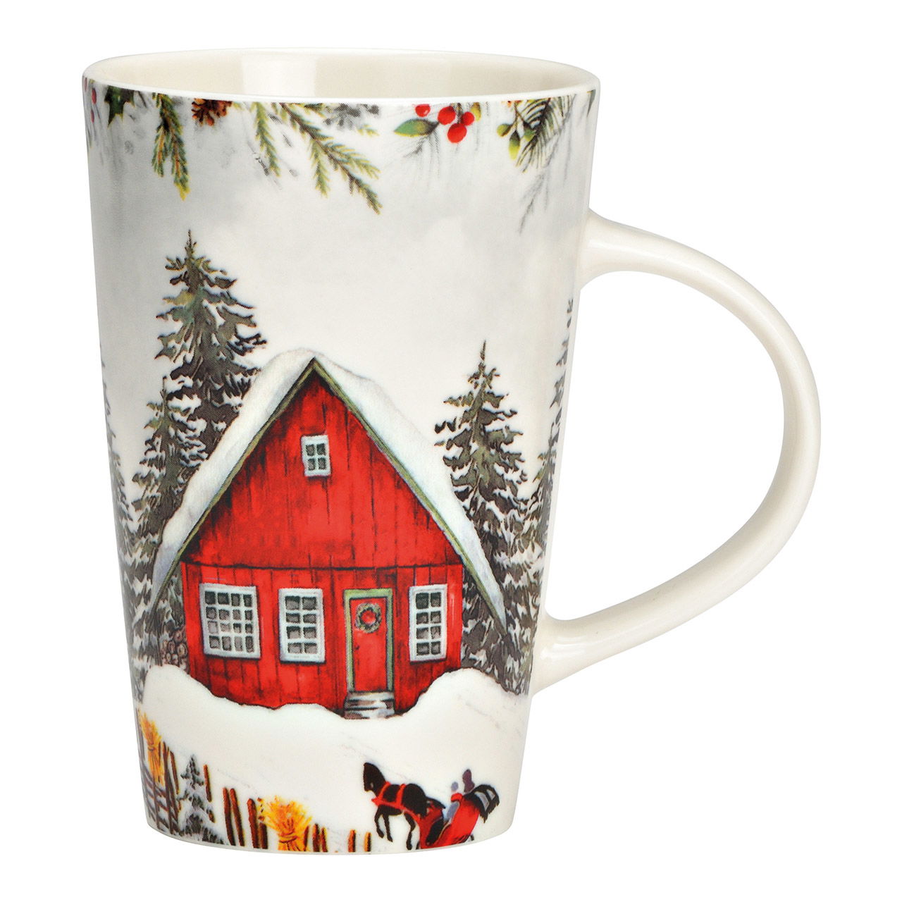 Taza jumbo paisaje invernal de porcelana roja (A/A/P) 12x13x8cm, 420ml