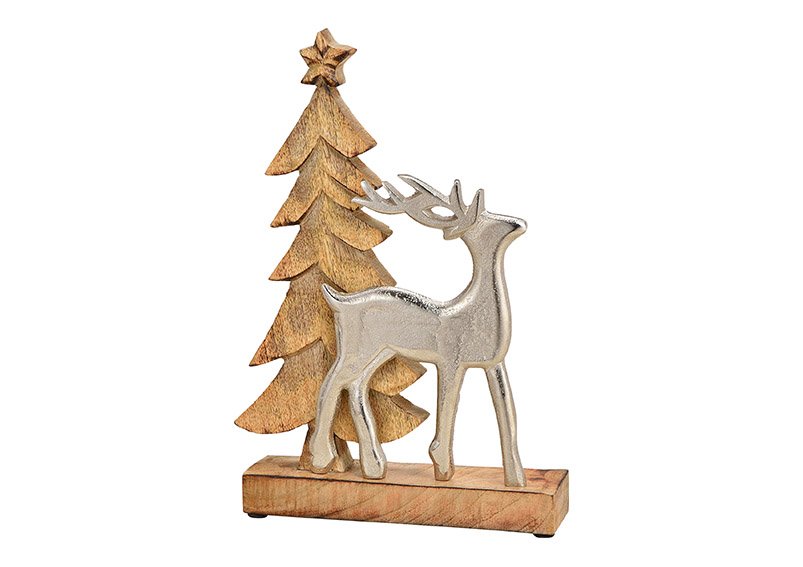 Christmas tree stand with metal deer made of wood brown (w / h / d) 20x30x6cm