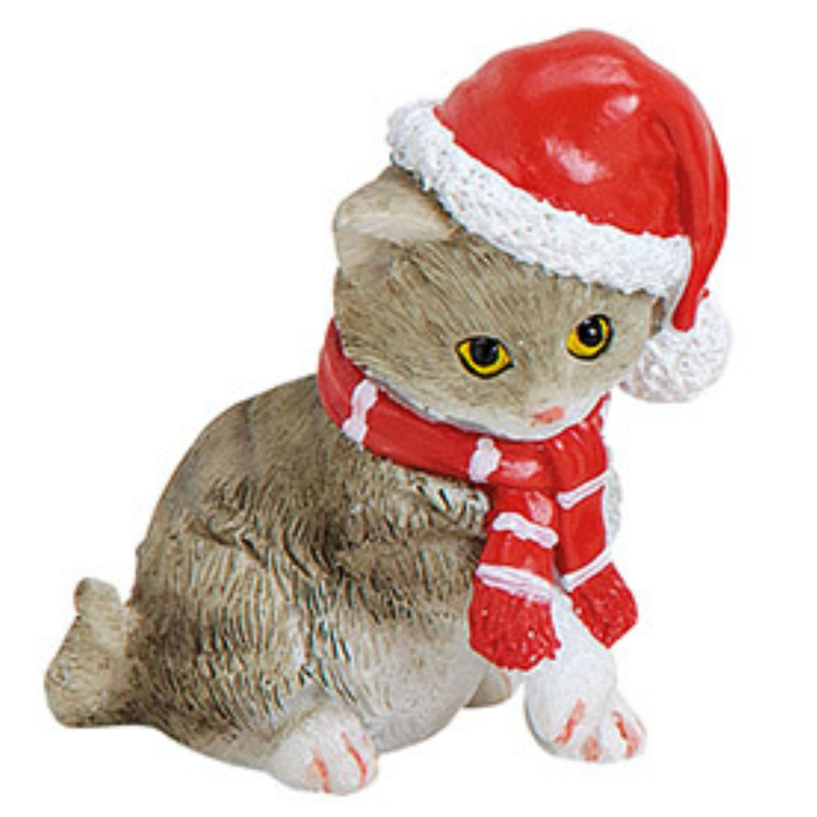Katze mit Weihnachtsmütze aus Poly Bunt 4-fach, (B/H/T) 4x5x3cm Figur