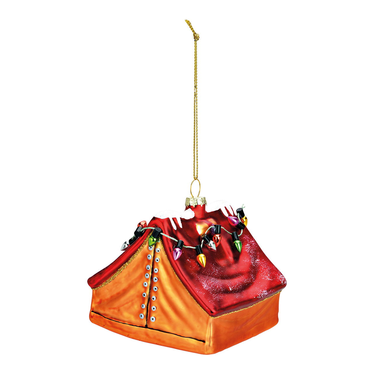 Glass Christmas hanger tent, orange/red Ø8cm